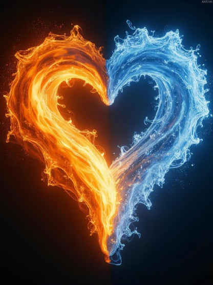 KAYEIUU Fire Water Heart Art Diamond Art Kits for Adults, 5D DIY Full Drill Diamond Painting Kits for Adults Beginners, Diamond Painting Kit for Wall Home Decor 12x16 inch No Frame