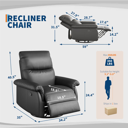 GarveeHome Recliner Chair, 360° Swivel Rocker Glider Nursery Chair with Padded Armrest and Deep Seat, PU Leather Upholstered Reclining Sofa Chair for Living Room, Bedroom and Nursery (Black)