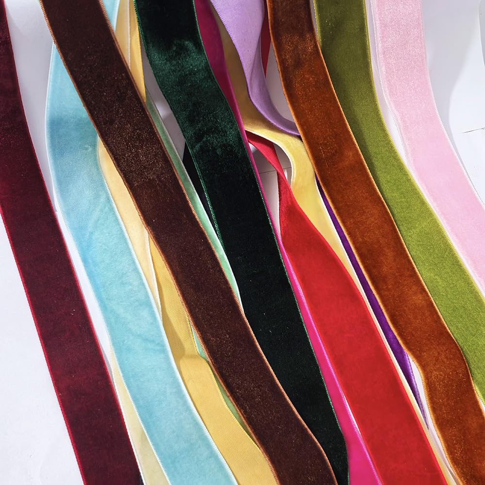 Cuncuny Velvet Ribbon Holiday Party Christmas Wedding Handmade DIY Craft Decor Box Wrapping Velvet Ribbon (Mixed Colors,1''(25mm))