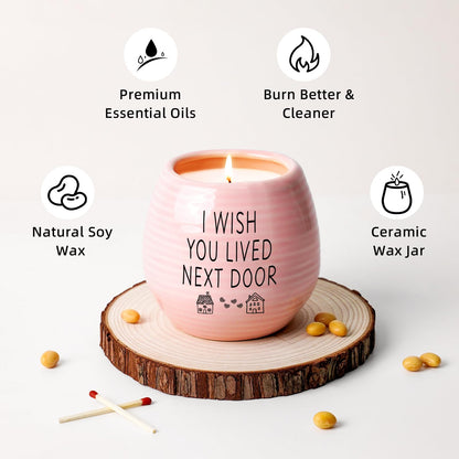 Best Friend Birthday Gifts for Women, Birthday Gifts for Women, BFF, Bestie, Her, Best Friend, 10 Oz Handmade Ceramic Candle Jar, I Wish You Lived Next Door, Lavender Candles, Long Distance Gift