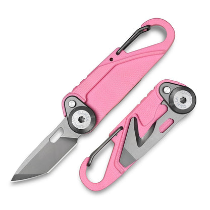 TACRAY Vinto 5-in-1 Small Pocket Knife – Ultra-Light Compact Multitool with Utility Knife, Seatbelt Cutter, Bottle Opener, Flathead Screwdriver & Keyring Attachment for Everyday Carry (Pink)