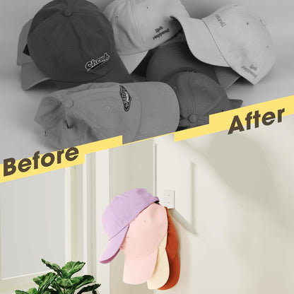Skiennix Hat Racks - 2 Pack White Stainless Steel Baseball Cap Organizer | Strong Adhesive & Wall Drilled (8.26 in)