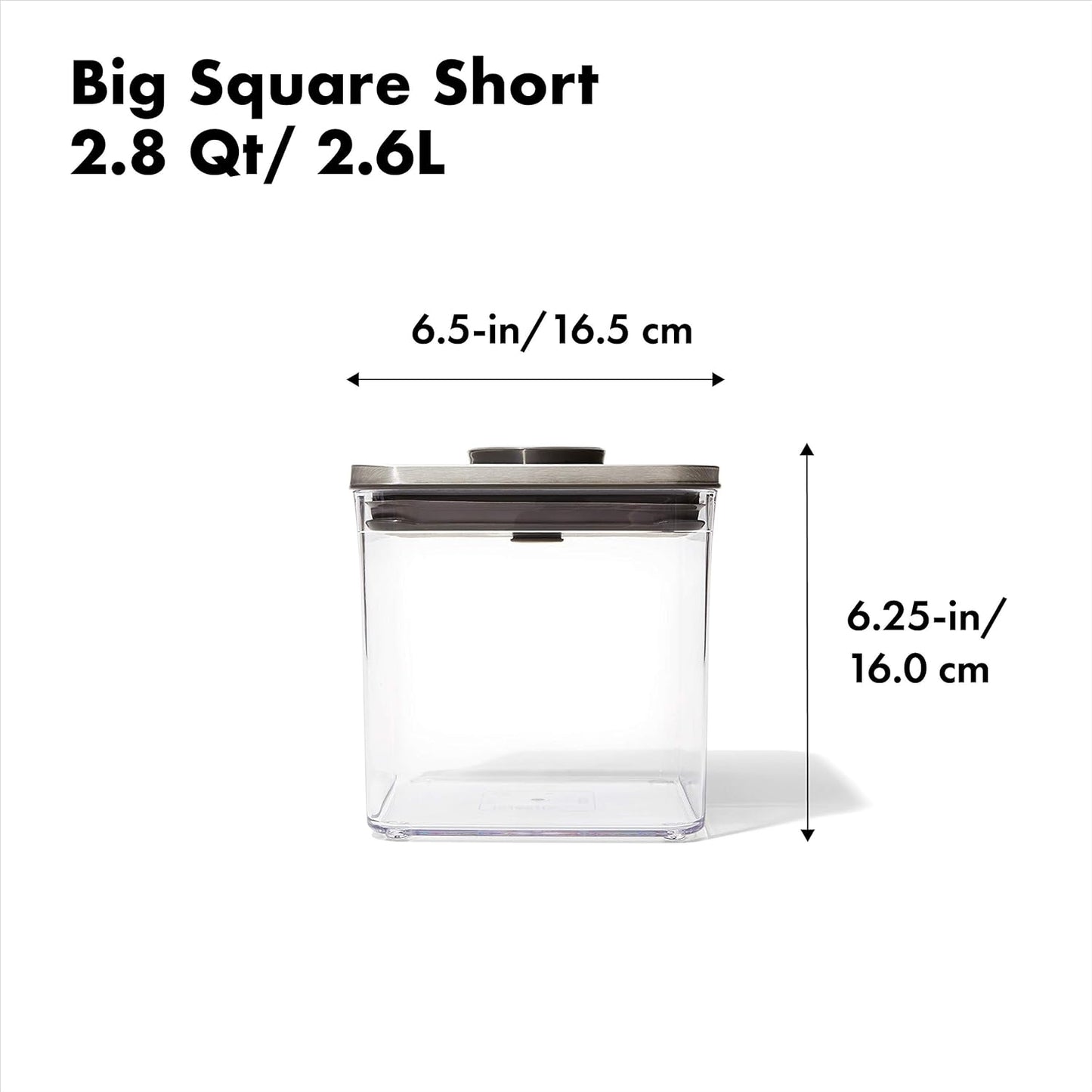2.8 OXO Steel POP Container Big Short Sqaure - Qt for Cereal, Grains and More Grey