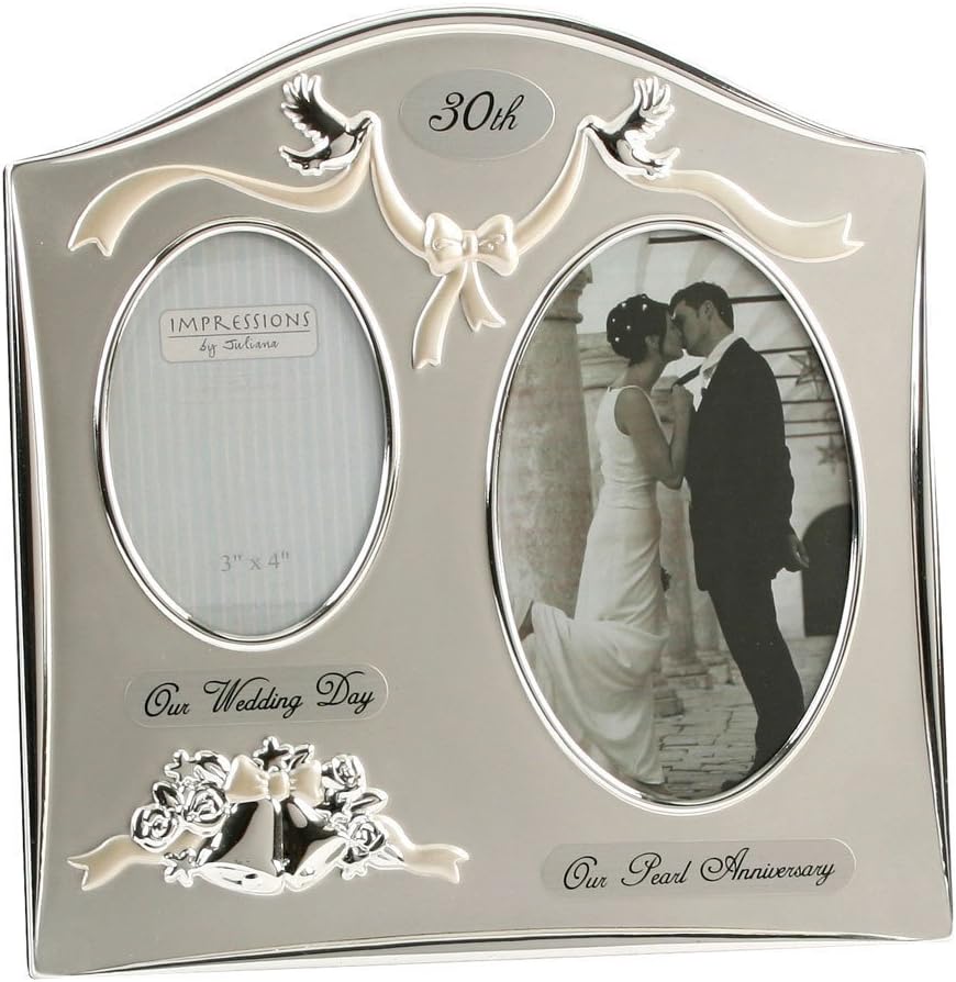Traditional Two Tone Silver Plated Double Picture Photo Frame for 30th Pearl Anniversary