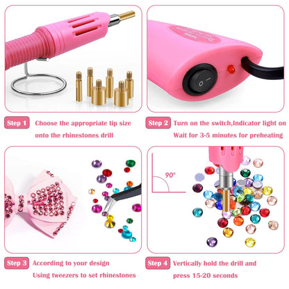 CLEKSPOYE Hotfix Rhinestone Applicator, Iron-on Hot Fix Setter Tool Bedazzler Kit with Rhinestones,Hot Fixed Wand for Clothes Clothing Fabric Crafts,Pink Set