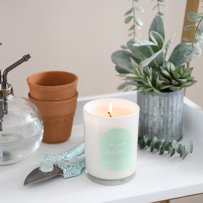 Beautifully Balanced Scented Lidded Glass Soy Candle, Balance + Bliss, 9.3 oz.