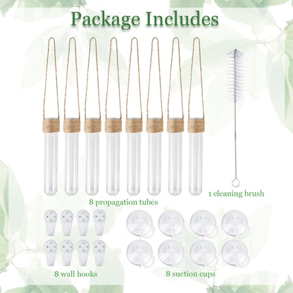 Bunmery 8 pcs Window Propagation Stations, Plastic Plant Propagation Tubes with Suction Cups & Traceless Nails, Easy to Install Window Wall Hanging Planter Terrarium Vase