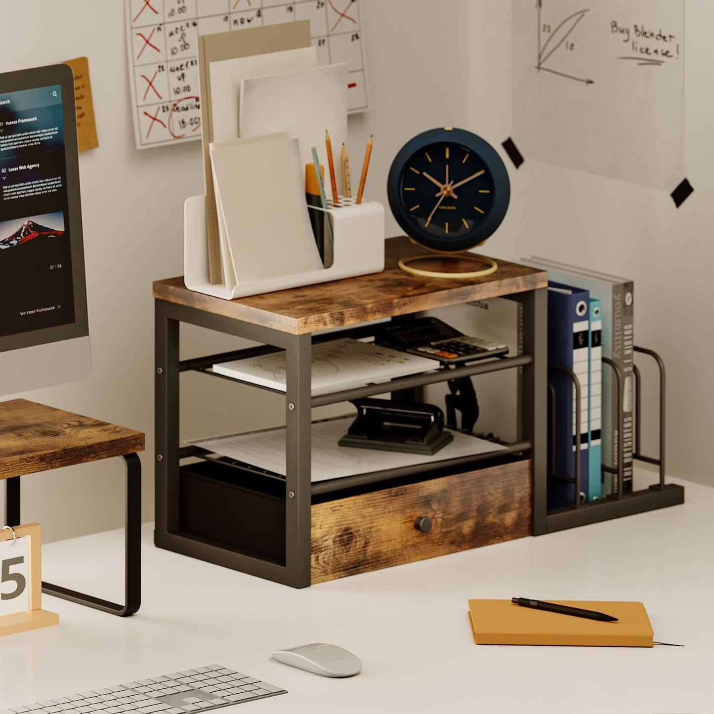 Homeiju Wood Desk Organizer with Drawers, Desk File Organizer with 3 Vertical File Holders, File Shelf,Storage for Mail, Supplies,Classroom Organization