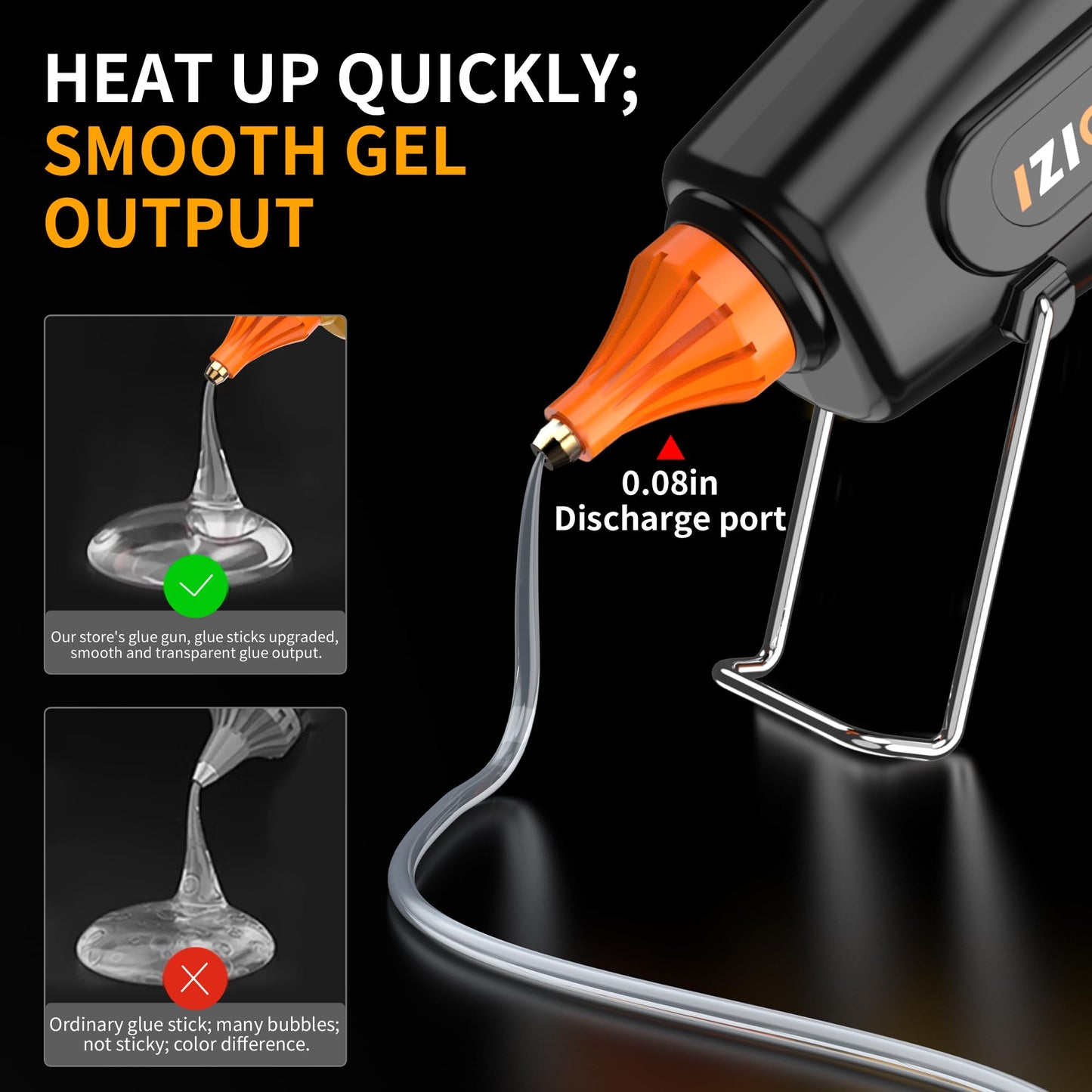 IZIO Professional Hot Glue Gun Kit-100W Fast Heat, 21 Glue Sticks(7/16"), Detachable Anti-Scald Nozzle & Durable Pouch | Heavy lightweight for diy projects, home repairs,ergonomic grip,Black gluegun