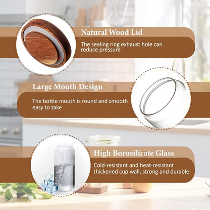 720ML/24Oz Clear Glass Storage Canister with Airtight Wood Lid, Modern Decorative Container for Coffee, Spice, Candy
