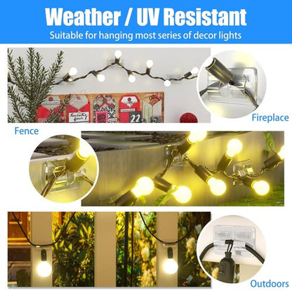 Keviyi Outdoor String Light Hooks - 26 Heavy-Duty Double Hooks with Waterproof Adhesive Strips