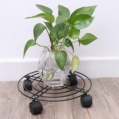4 Pack 10.6 Inch SINJEUN Metal Plant Caddy, Rolling Potted Plant Dolly, Flower Pots Plant Stand with Lockable Wheels