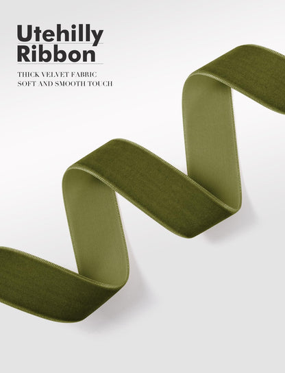 Utehilly Olive Green Christmas Velvet Ribbon for Tree, Gift Wrapping, Flower Bouquet, Wreath Decorations, Bow Making 5/8'', 25 Yards
