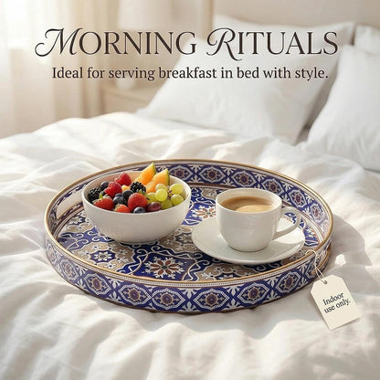 13 INCH Zosenley Round Decorative Tray, Plastic with Handles, Modern Vanity and Serving for Ottoman, Coffee Table