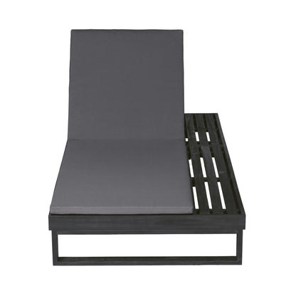 Merax Black Acacia Wood Chaise Lounge with 1.57-Inch Dark Gray 2-Fold Cushion Set, 4-Position Adjustable with Flat Side Surface, for Poolside