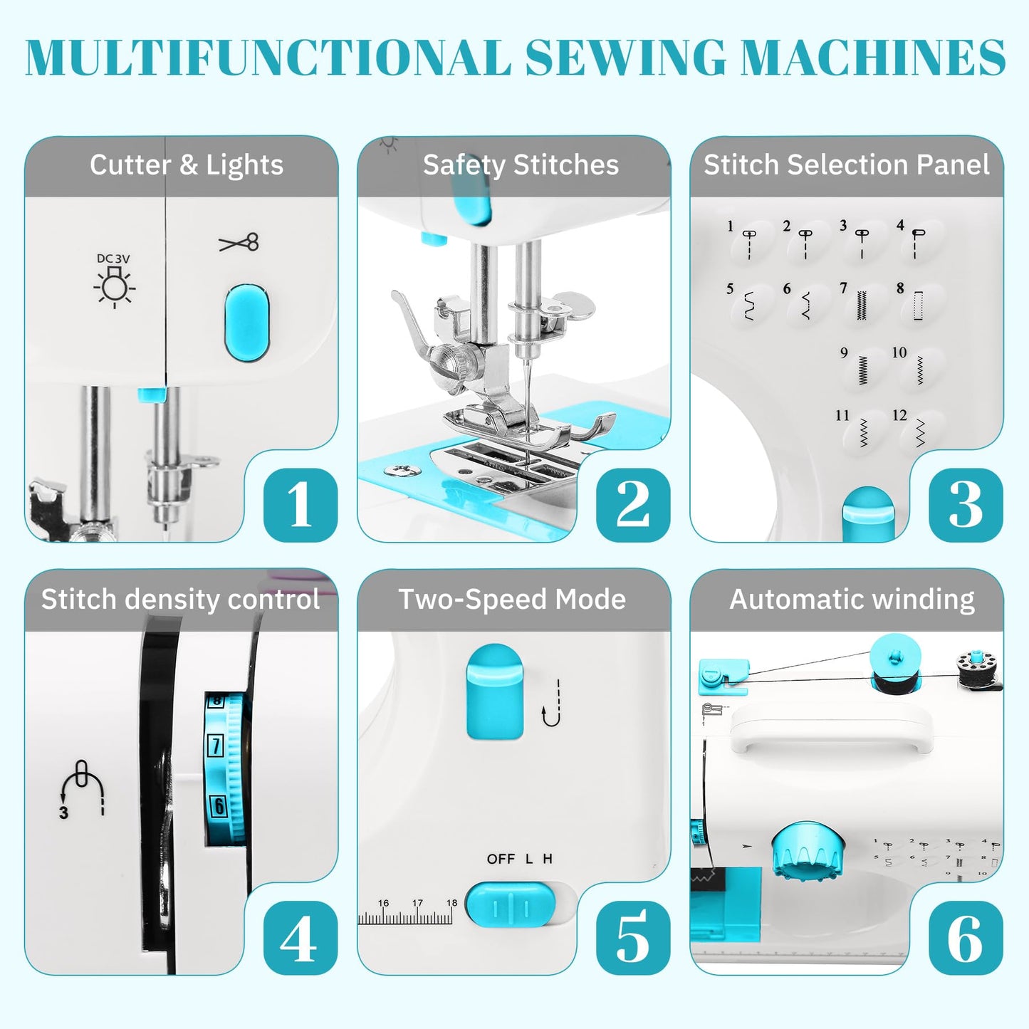 Verdanika Beginner Sewing Machine, 12 Built-in Stitches with Foot Pedal, 2-Speed Control, Portable Mini Sewing Machine for Home Travel Use & Sewing Enthusiasts (blue)