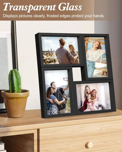 KAPIX 4x6 Picture Frames Collage, Collage Frame Wall Decor Display Four 4x6 Family Photos, Glass Front, Wall Hanging or Tabletop, Black