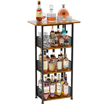 Eyteenokk Wine Rack Freestanding Floor:4 Tier Whiskey Wine Rack Mini Bar Cart,Liquor Cabinet-Home Bar for Bottles,Cocktail Shaker,Mugs-(23.6 * 11.8 * 40inch)