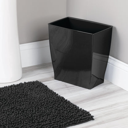 iDesign Small Plastic Bathroom Trash Can, Slim Rectangle Garbage Bin for Bedroom, Office, Dorm, Black