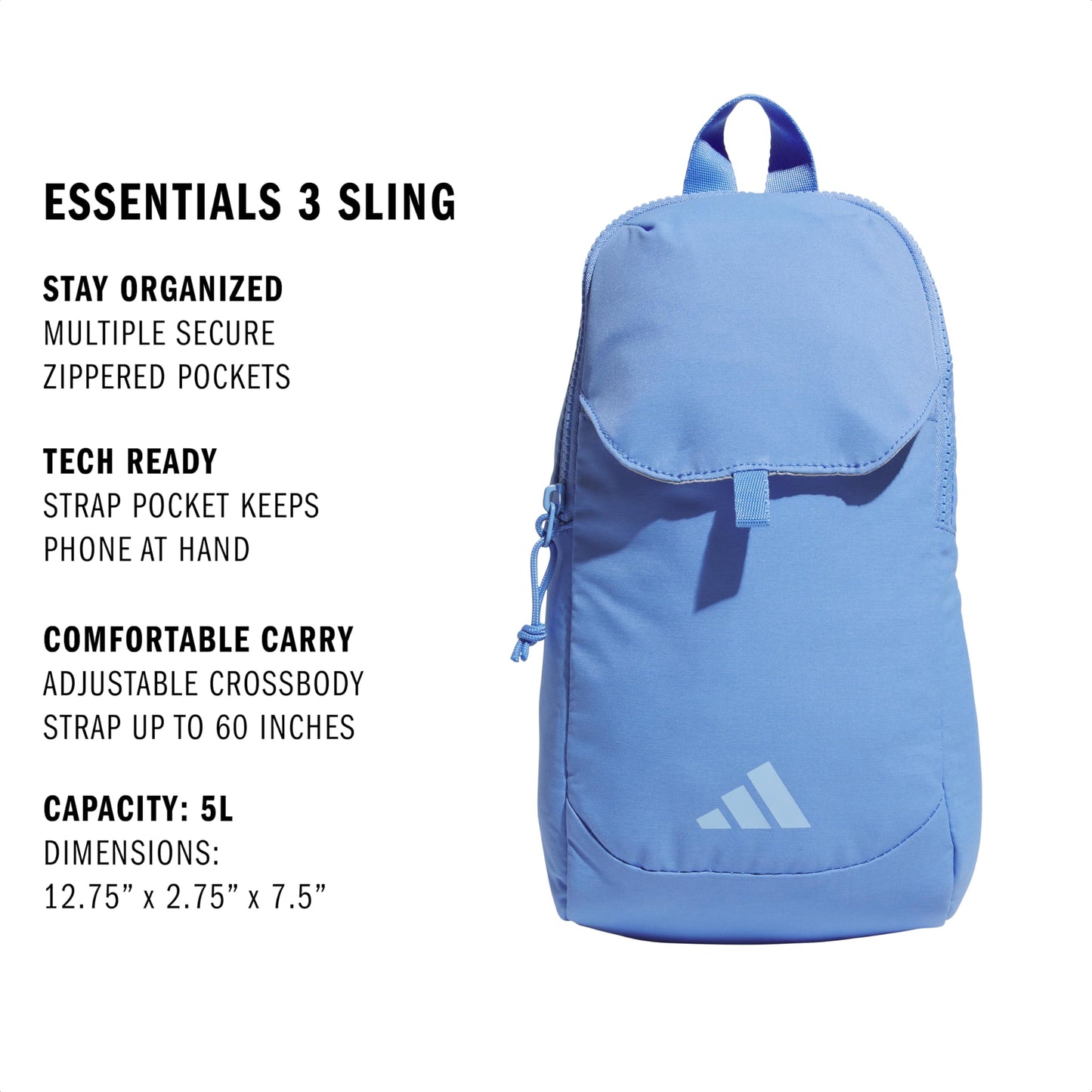 adidas Essentials Crossbody – Athletic Sling Bag with Phone Pocket, Black/2.0, One Size