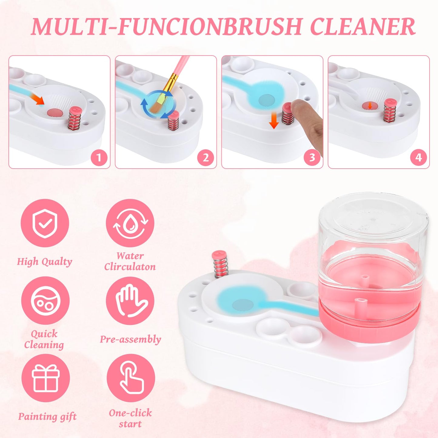 Painting Station, Silicone Painting Mat 20"X16" and Paint Brush Cleaner (Pre-Assembled), 10 Paint Brushes and Foldable Silicone Paint Brush Cleaner Bowl, for Artist Kids Adults Birthday Gifts (Pink)
