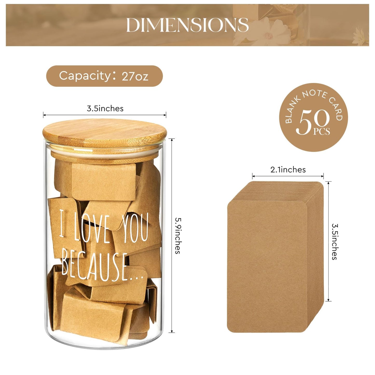 AW BRIDAL Reasons I Love You Memory Jar with 50 Blank Notes Gifts for Valentines Day Anniversary, Birthday, Long Distance Relationship Gift for Boyfriend Girlfriend, Husband Wife, Couples, Mom Dad