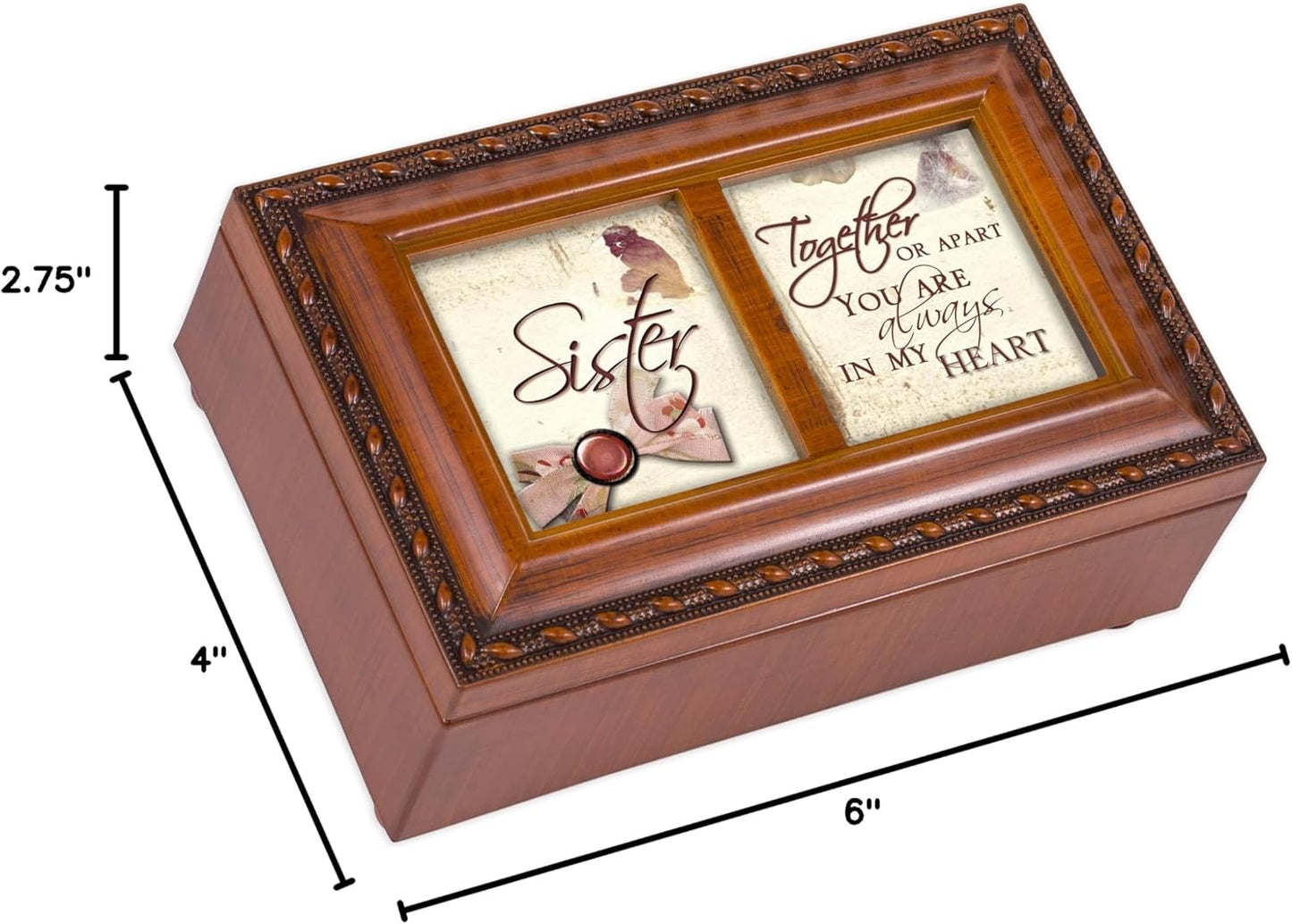 Petite Music Box, Cottage Garden Sister Ribbon, Plays That's What Friends are for, Woodgrain Rope Trim