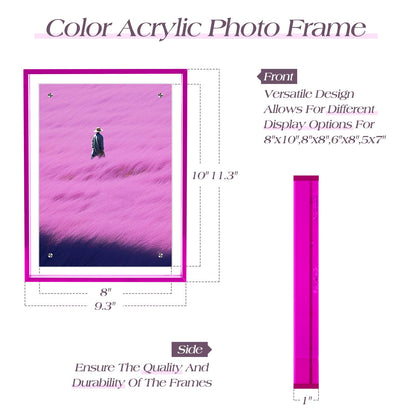 TWING 8x10 Picture Frame, Acrylic Photo Frame Self Standing Magnetic Color Floating Picture Frame Use as 8x10, 8x8, 6x8-Horizontal and Vertical Formats for Wall and Tabletop Display, Purple, 1 Pack