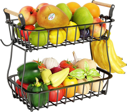 2 2 Countertop Counter ANTOPY Tier Fruit Basket with Banana Hangers, Fruit Vegetable Basket Bowl for Kitchen Metal Wire