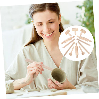 Garneck 12Pcs Wooden Clay Tools Set for Kids: Dough Rolling Modeling Accessories Pottery Sculpting Kit Modeling Accessories for Early Education Art Craft Activity Home School