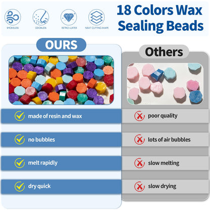Waltool 917Pcs Wax Stamp Bead Kit for Beginner, 18 Colors Wax Sealing Beads, 10 Stamps, Spoon for Wedding Invitation, Envelope Seal, DIY Crafts, Gift Idea
