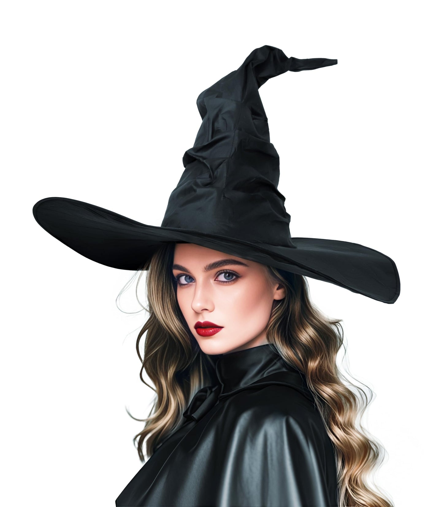 JEGERMIG Women's Black Masquerade Ruched Witch Hat Oversized Witches Hats Wide Brim Party Accessory
