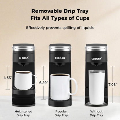 7.3" 6 12oz CHULUX Slim Single Serve Coffee Maker for K Pods, One Cup Coffee Maker Fits Travel Mugs, Coffee Machine