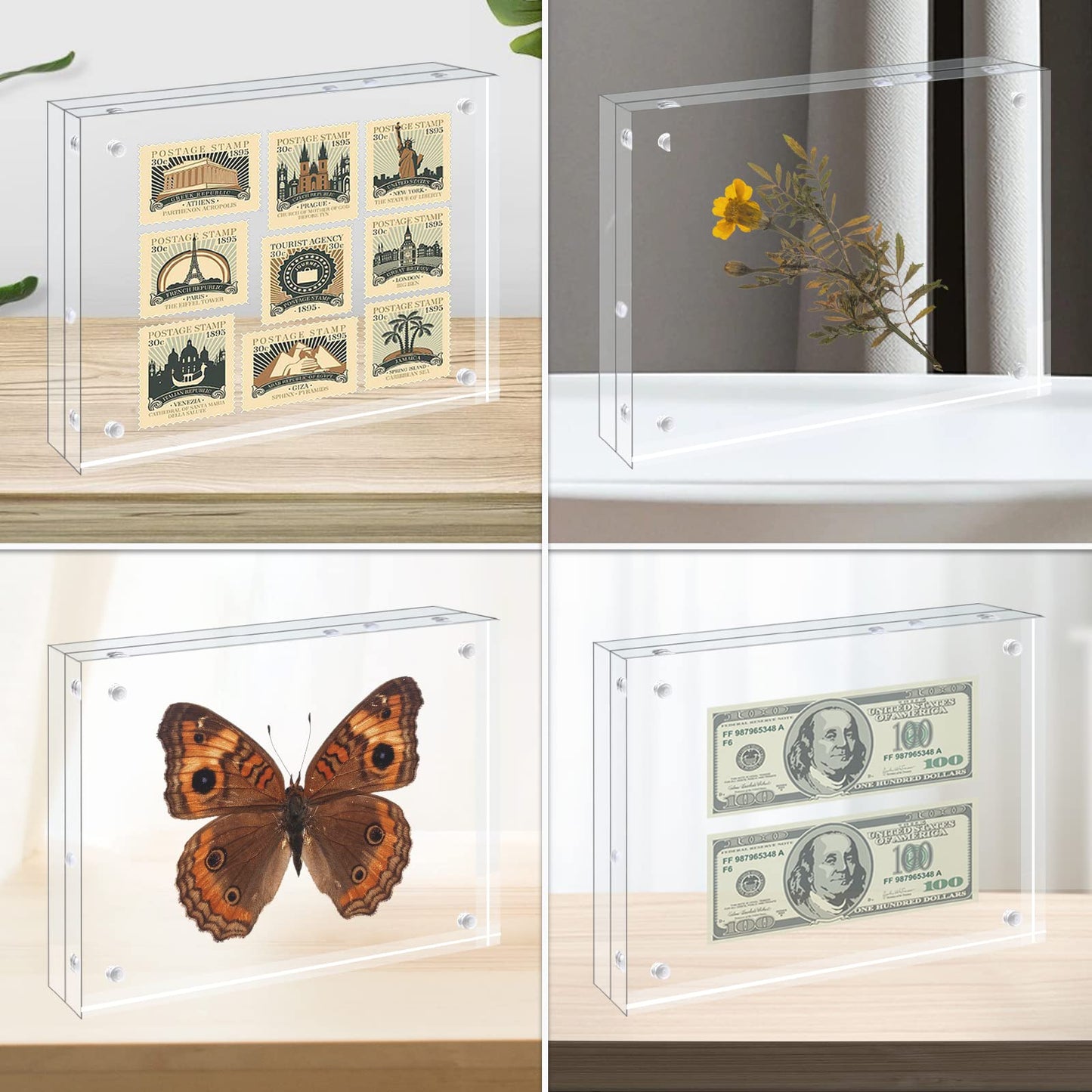 Egofine 5x7 Acrylic Frames 6 Pack, 20mm Thicker Frameless Clear Picture Frames, Double Sided Magnetic Picture Frames, Free Standing Desktop Display