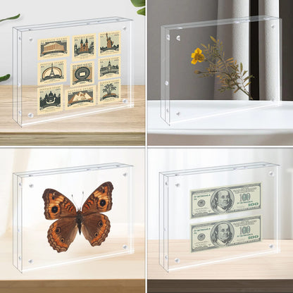 Egofine 5x7 Acrylic Frames 6 Pack, 20mm Thicker Frameless Clear Picture Frames, Double Sided Magnetic Picture Frames, Free Standing Desktop Display