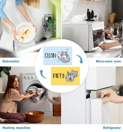 Funny Cute Cartoon Cat Dishwasher Magnet Clean Dirty Sign, Double Sided Dirty Clean Dish Washer Magnet Indicator for Kitchen