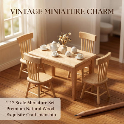 Z MAYABBO Wooden Dollhouse Furniture of Table & Chair, Miniature Dollhouse Accessories of Dining Room Accessory - 1/12 Scale