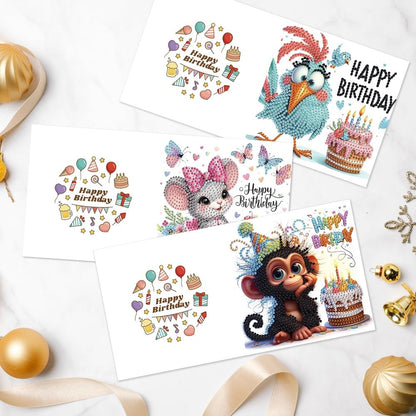 Focart 6-Pack Pets Birthday Diamond Painting Greeting Card Kits, Special Shaped Diamonds Painting, DIY Handcraft for Relatives and Friends with Wishes,Unique Design Crafting for Birthday Cards