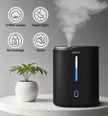 GENIANI Ultrasonic Cool Mist Humidifier for Bedroom, Large Rooms, Home, 4L - Easy Fill & Clean Humidifier for Plants w/Auto Shut-off, 40H Runtime - Quiet, Top Fill Air Humidifier