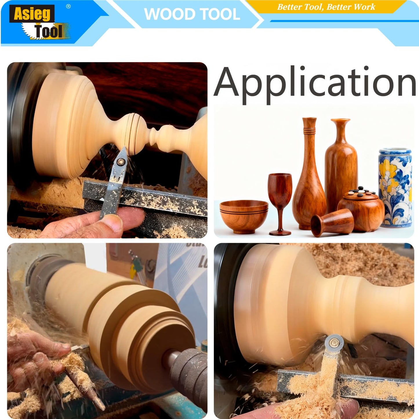 Mini Carbide Tipped Wood Lathe Turning tools Combo set Rougher Detailer Finisher with Wood Handle and Diamond Round Square Carbide Inserts，3pcs