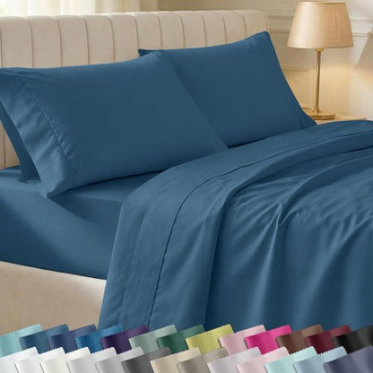 California Design Den Split King Bed Sheet Set - 100% Cotton, 400 TC, Silky Sateen, Deep Pockets - Peacock Blue