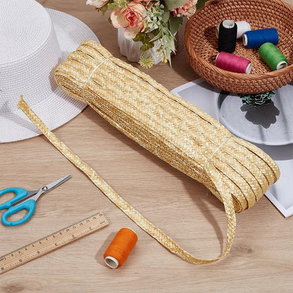 PH PandaHall 54.68 Yards Wheat Straw Braided Material for Hat Making, 1/2 inch Wide Handwoven Natural Straw Braiding Lace Trim Rustic Sewing Ribbon for Hat, Basket, Bag, Vase, DIY Craft