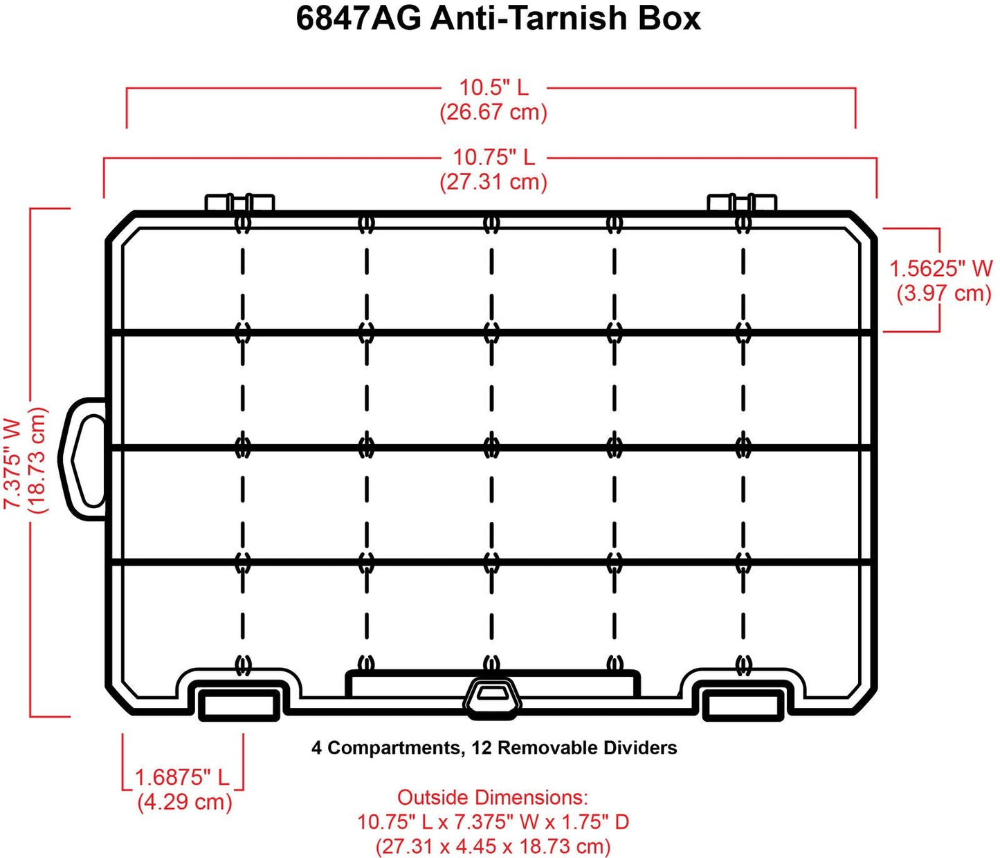 ArtBin 6847AG Medium Anti-Tarnish Box with Removable Dividers, Jewelry & Craft Organizer with Anti-Tarnish Technology, [1] Plastic Storage Case, Clear with Aqua Accents