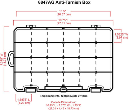 ArtBin 6847AG Medium Anti-Tarnish Box with Removable Dividers, Jewelry & Craft Organizer with Anti-Tarnish Technology, [1] Plastic Storage Case, Clear with Aqua Accents