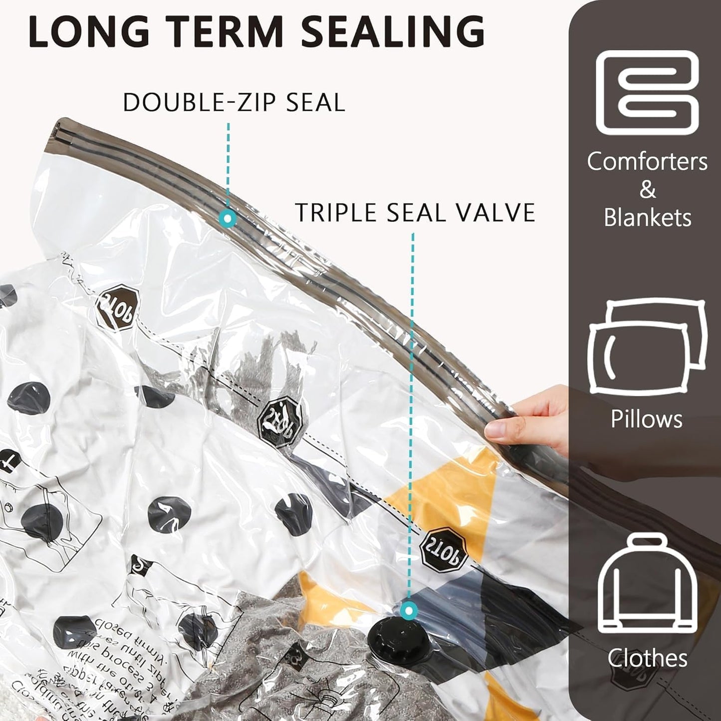 Vacuum Storage Bags, 4 Jumbo, 4 Large, Space Saver Bags with Travel Hand Pump for Clothes, Bedding, Pillows, Comforters