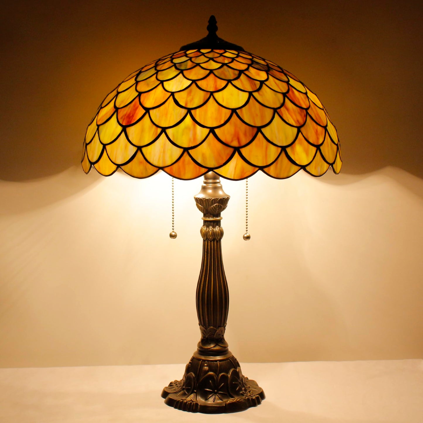 AVIVADIRECT Tiffany Table Lamp Stained Glass Fish Scales Style Antique Desk Reading Light 16X16X24 Inches Decor for Bedroom Living Room Home Office