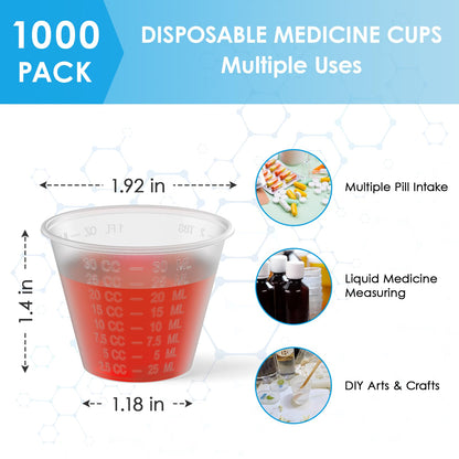 Lilymicky 1000 Count 1 oz Disposable Medicine Cups, 1 oz Plastic Med Cups For Mixed Pills, Medication Measuring, Resin Mixing