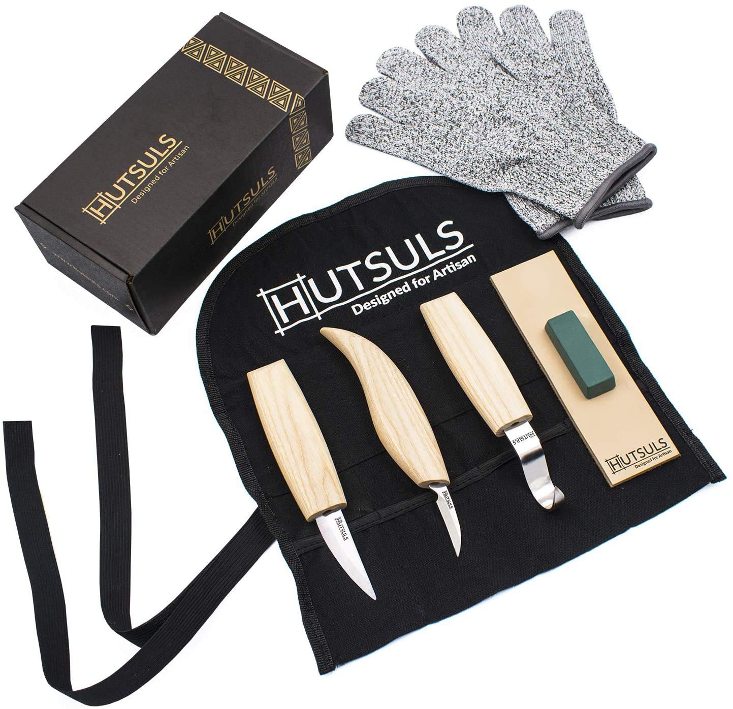 Hutsuls Wood Whittling Kit for Beginners - Razor Sharp Wood Carving Knife Set in Beautifully Designed Gift Box, Whittling Knife for Kids and Adults (8 Pieces)