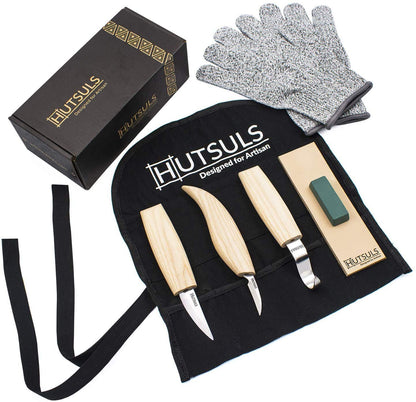 Hutsuls Wood Whittling Kit for Beginners - Razor Sharp Wood Carving Knife Set in Beautifully Designed Gift Box, Whittling Knife for Kids and Adults (8 Pieces)