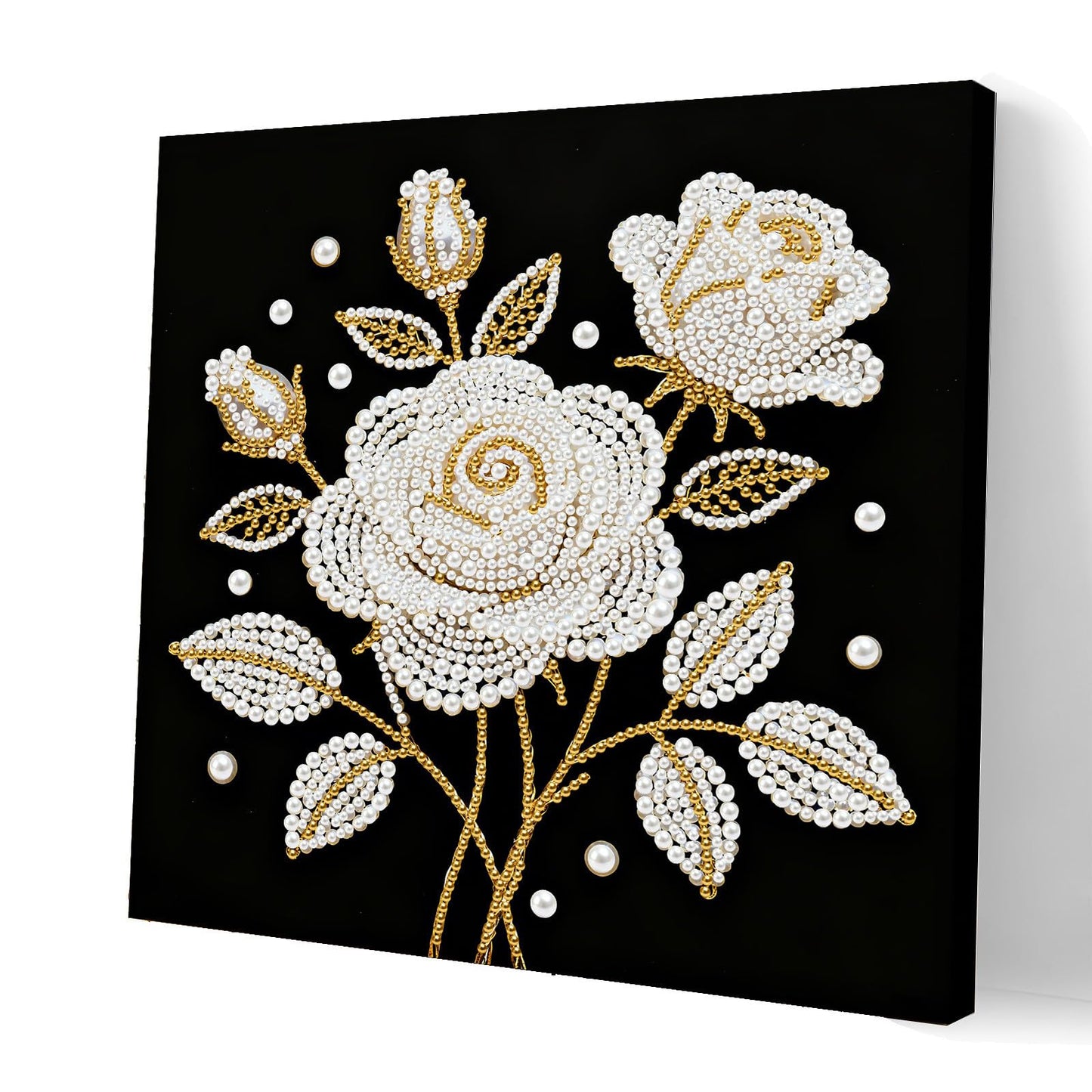 yzARTche Diamond Art Pearl Painting Kit, DIY Pearl Art Painting with Black Frame, Handmade Gem Dot Picture Craft for Home Wall Decor Present Set-21-Rose